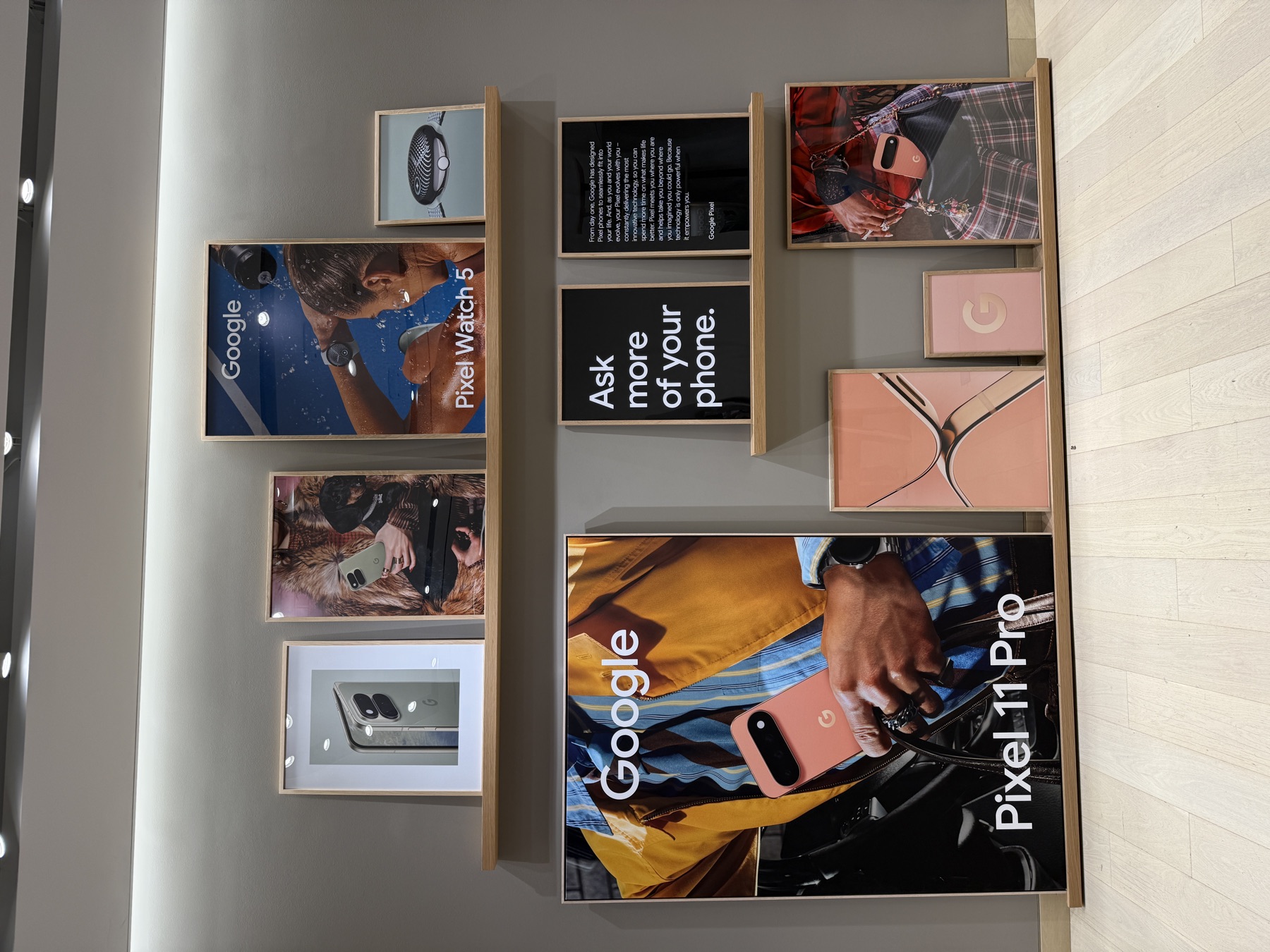 Framed product graphics wall inside a retail interior